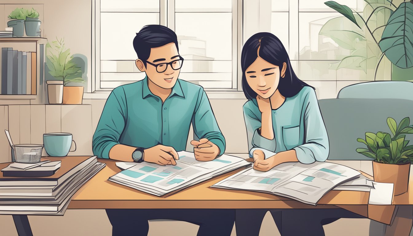 A couple reviews HDB home loan interest rates in Singapore, comparing financial considerations