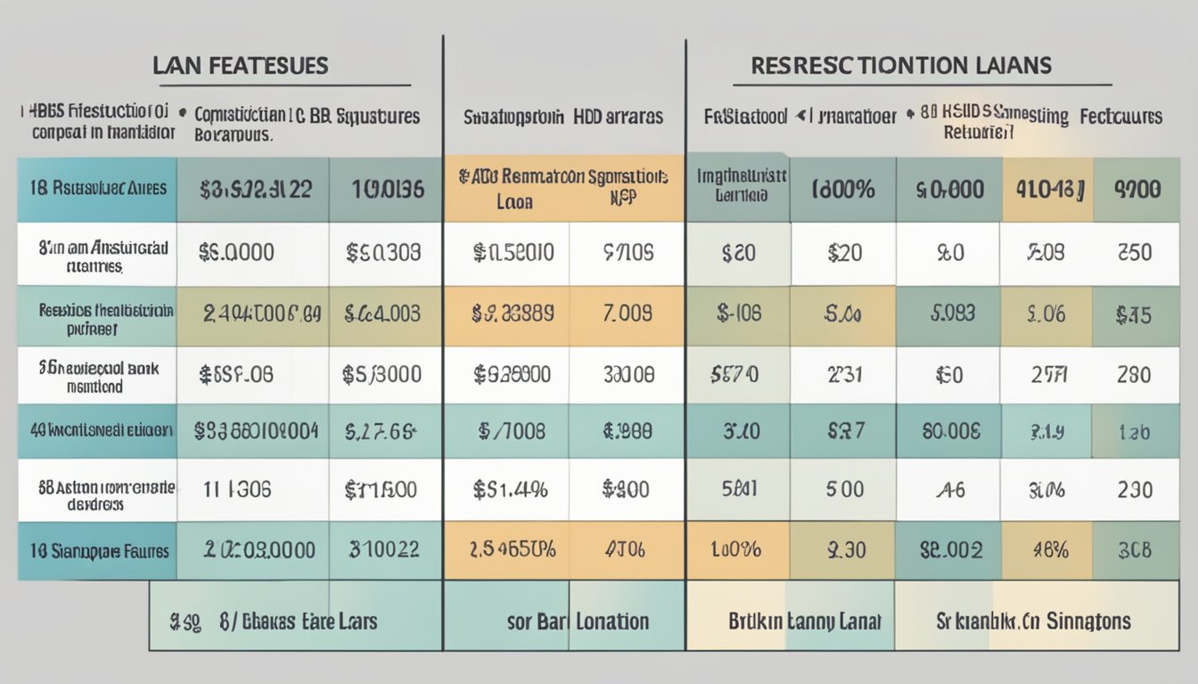 A table with two columns showing "Loan Features" and "Restrictions" with a comparison of HDB and bank loans in Singapore
