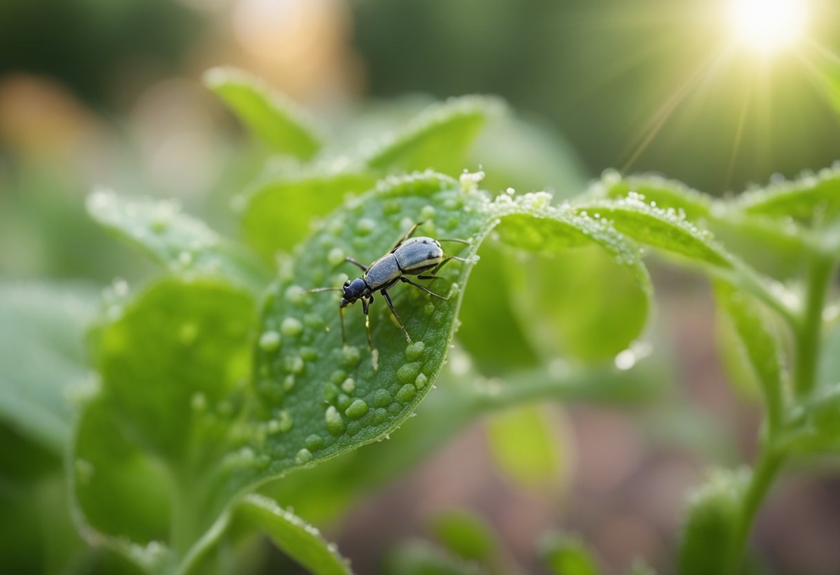 Aphids being physically removed from plants using natural remedies in a garden setting