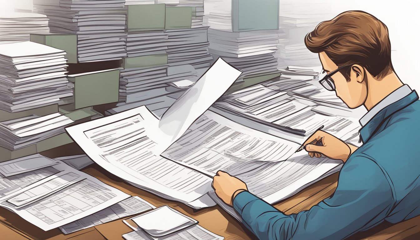 A person reviewing documents and financial records for loan eligibility