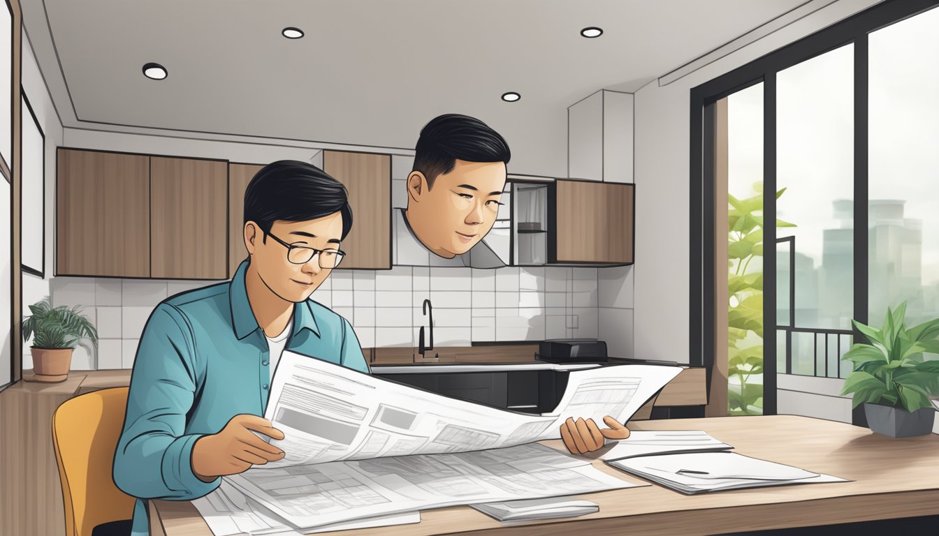 A homeowner reads a pamphlet on HDB renovation guidelines in Singapore, with a list of frequently asked questions