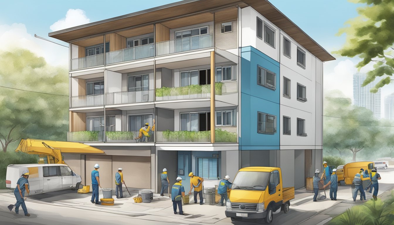 Construction workers renovate HDB unit with permit in hand