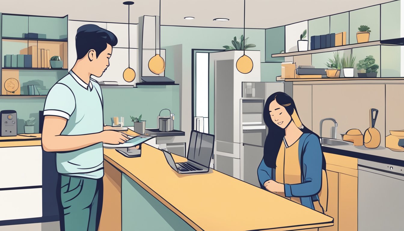 A new homeowner carefully reviews payment options for their HDB flat in Singapore, considering staggered downpayment plans