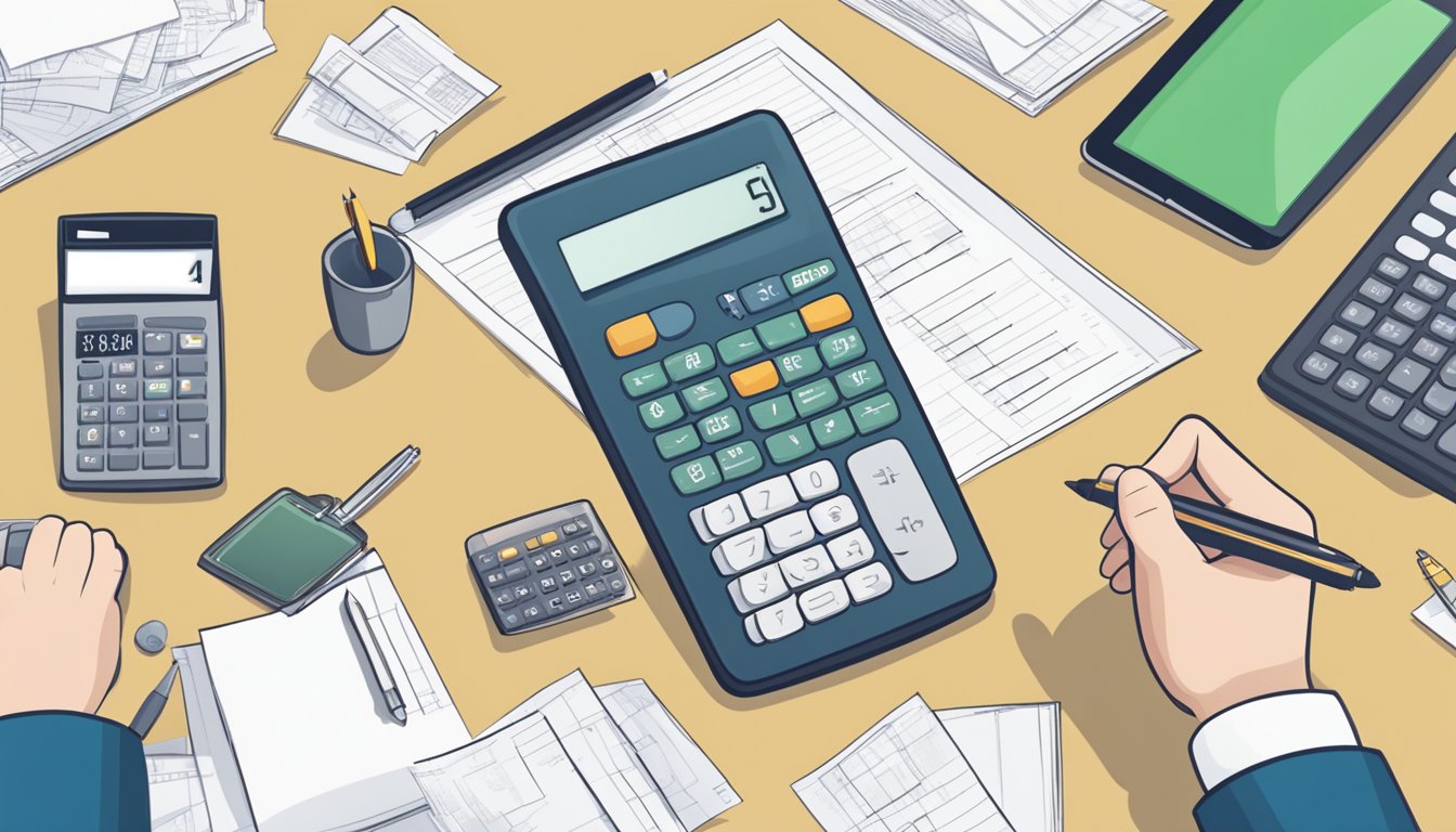 A person comparing home loan options at a desk with a calculator and paperwork
