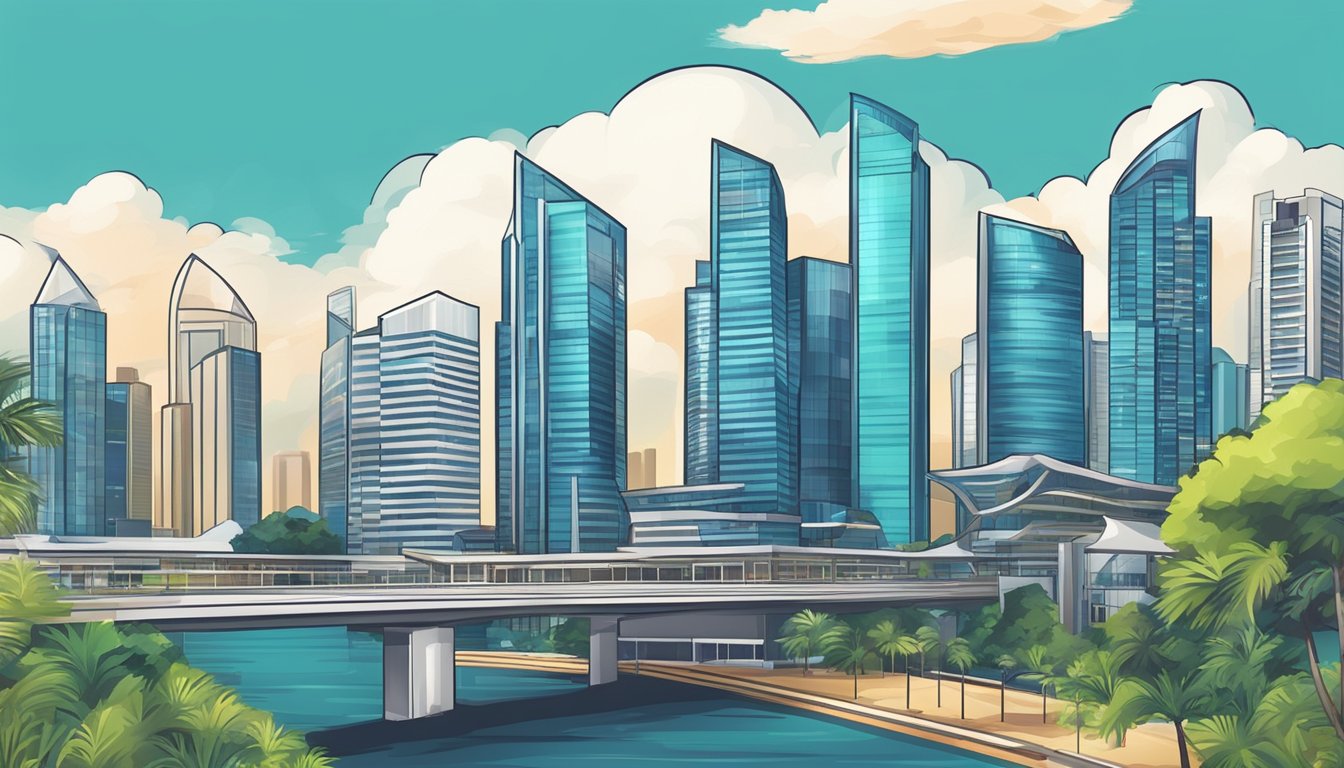 A skyline of Singapore with prominent high dividend yield stocks buildings