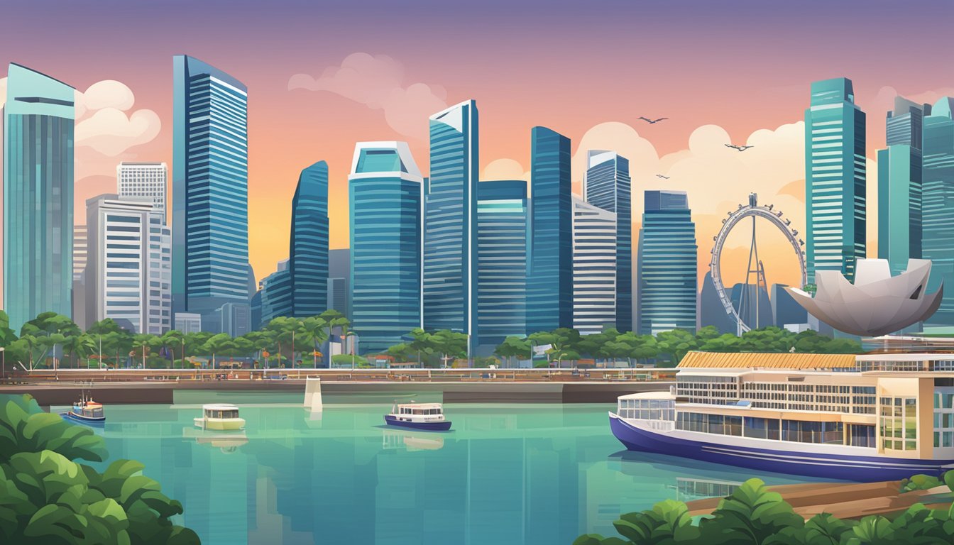 A skyline of Singapore with iconic landmarks and a prominent "Now Hiring" sign in the background