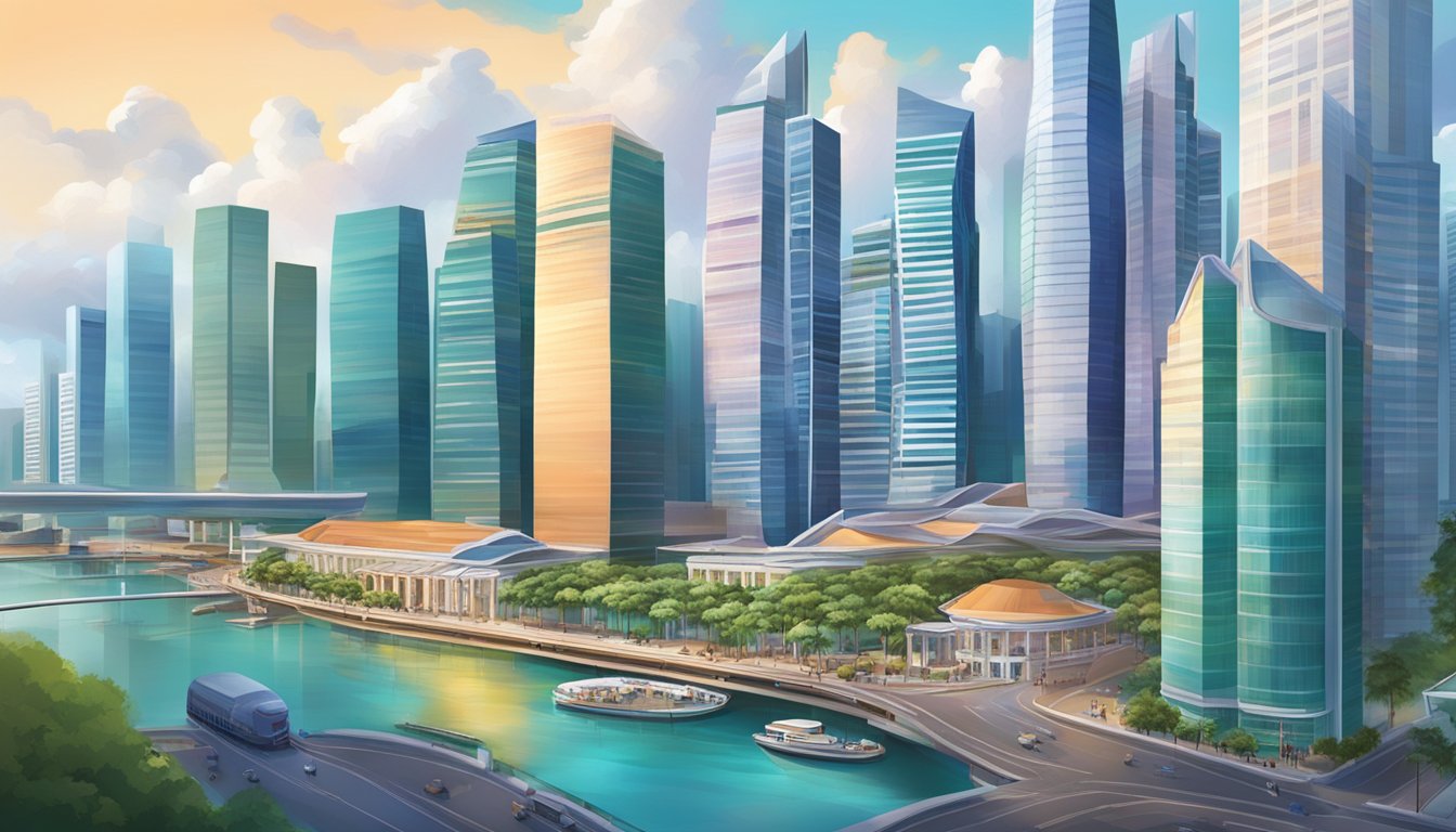 A vibrant cityscape with towering skyscrapers and bustling streets, showcasing the dynamic and prestigious corporate environment of Singapore's highest paying jobs