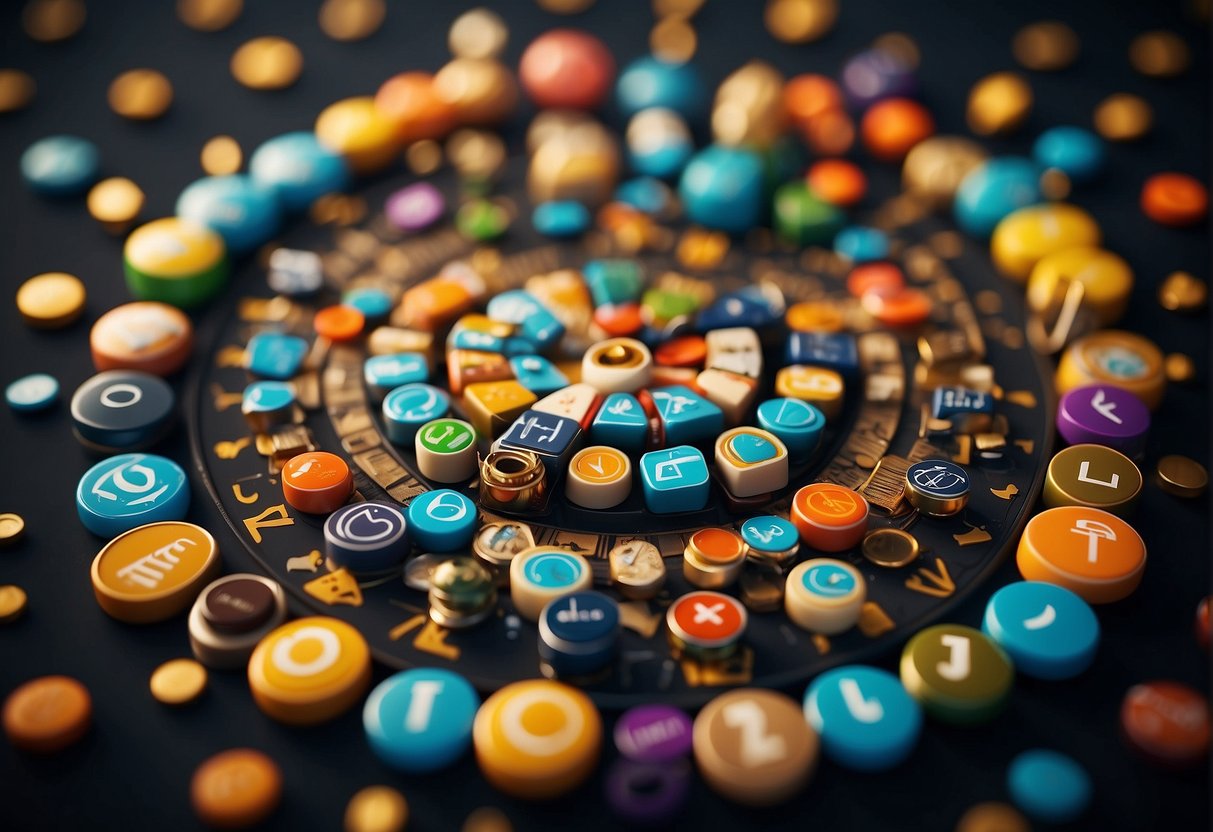 A group of diverse icons and symbols representing support and resources, arranged in a circular pattern