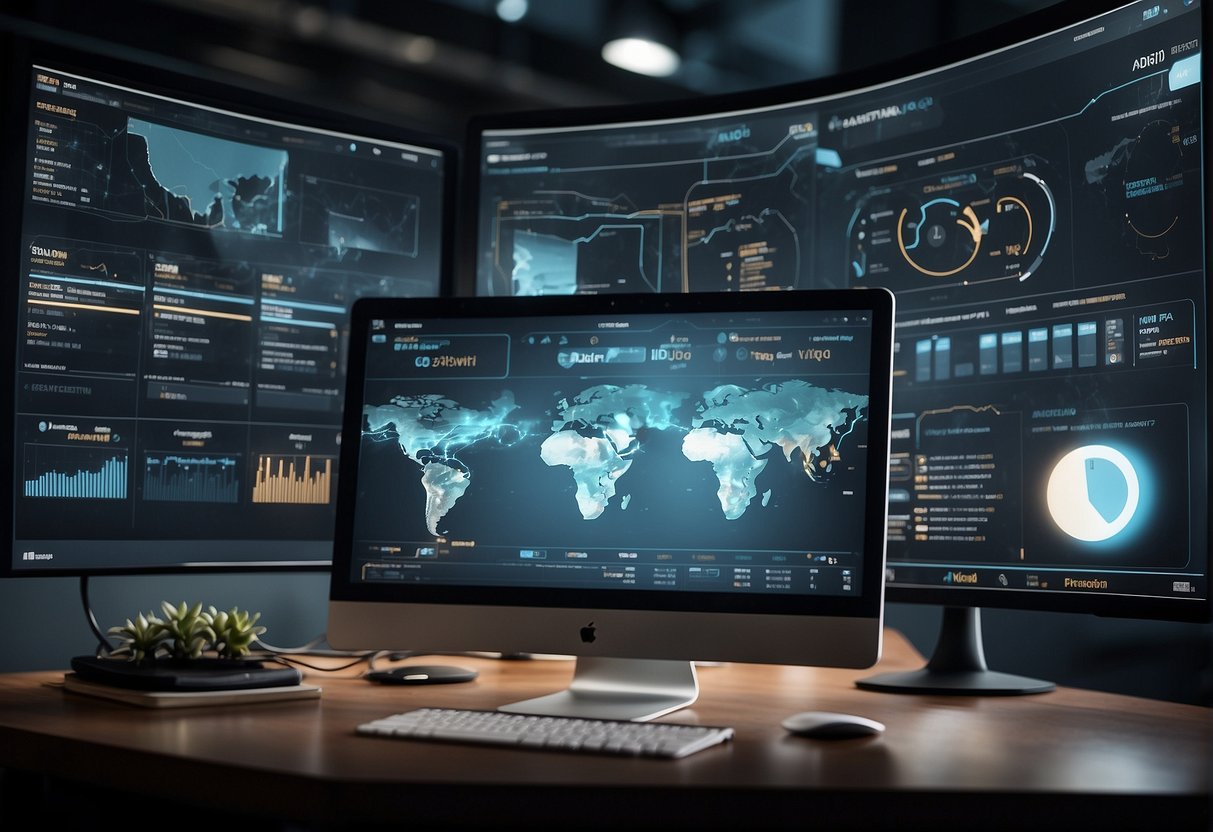 The scene depicts various advanced features of vidiq alternatives, including analytics, keyword research, and competitor tracking