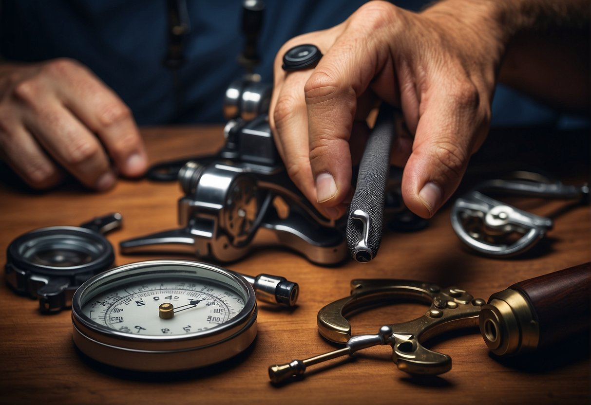 A hand reaches for various tools, including a magnifying glass, a telescope, and a compass, symbolizing the search for the right tool for specific needs