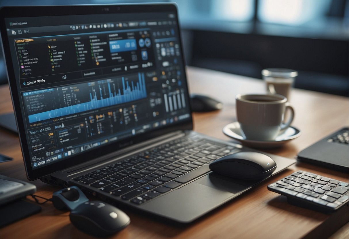 A diverse array of digital tools and software options spread across a table, with open-source logos and symbols displayed prominently