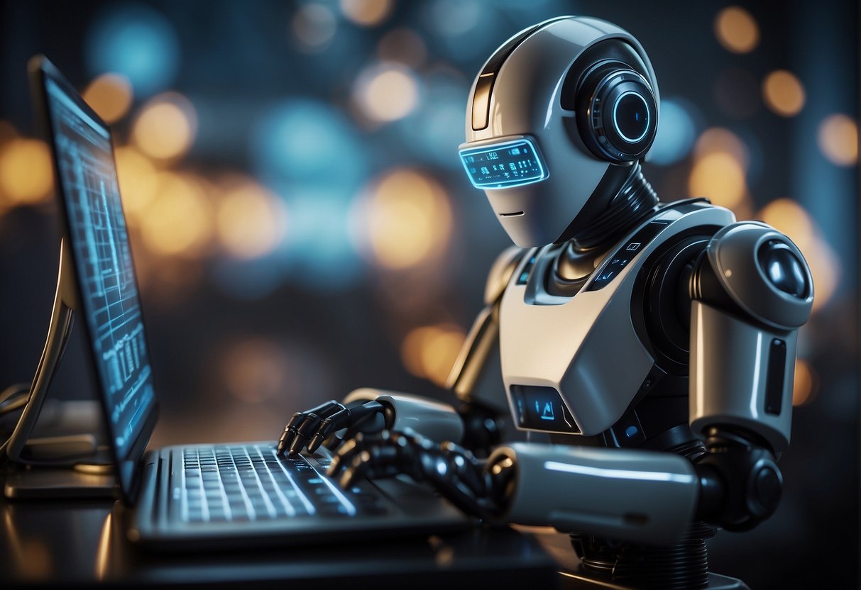 A chatbot analyzing data with charts and graphs, surrounded by various alternative botpress options