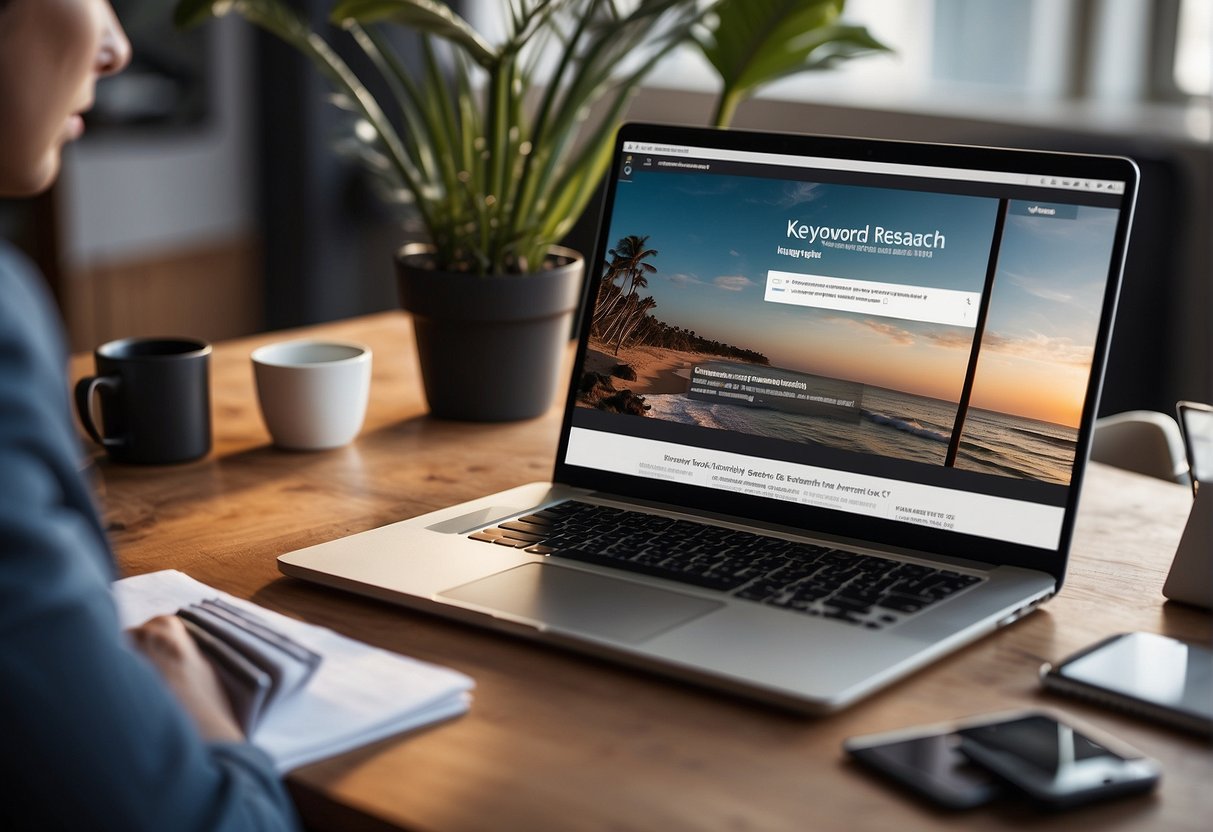 Keyword research and SERP analysis tools displayed on a computer screen with Surfer SEO alternatives highlighted
