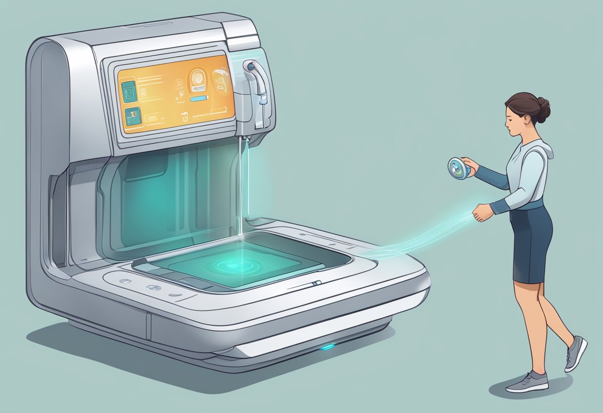 A person using a futuristic device to manage functional incontinence