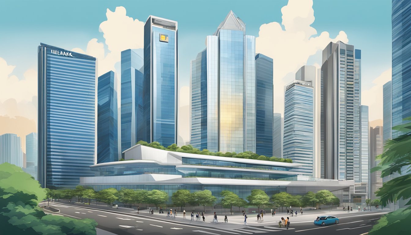 The HL Bank Singapore building stands tall against the city skyline, with its modern architecture and sleek design. The surrounding area is bustling with activity, as people go about their daily routines