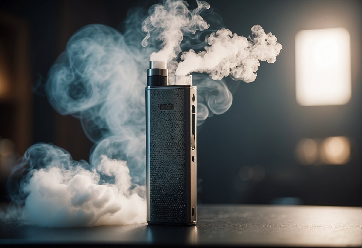 A vape cloud billows from a device, illustrating the difference between freebase and salt nicotine in vaping. Throat hit and absorption are visually depicted in the scene