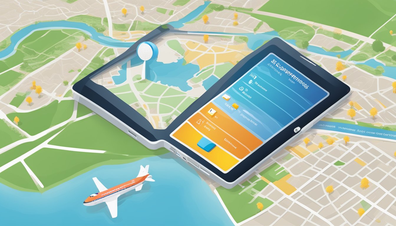 An electronic device displaying "hle application status" with a map of Singapore in the background