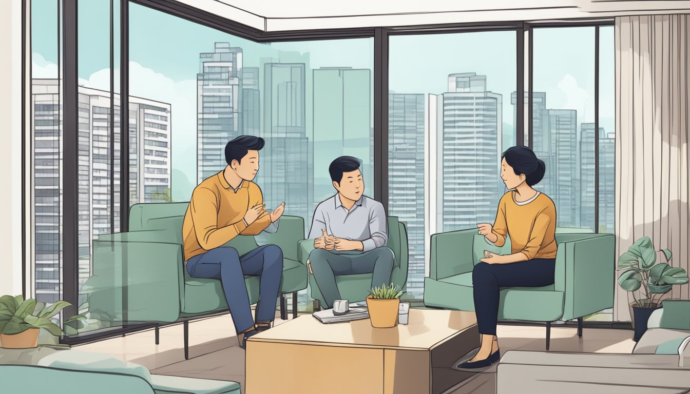 A couple discusses financial planning for their HDB purchase, reviewing HLE validity in Singapore