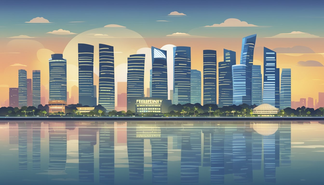 A sign with "Frequently Asked Questions" in bold letters, set against a backdrop of the Singapore skyline