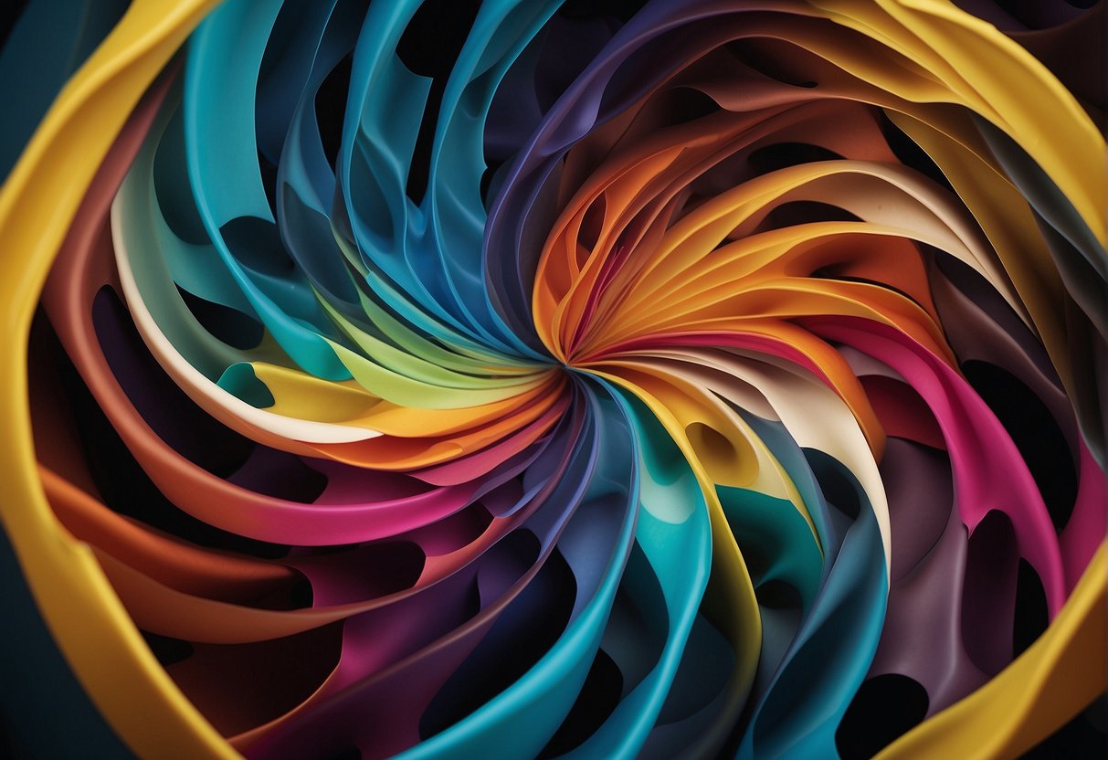 A group of colorful, organic shapes intertwining and overlapping in a dynamic and fluid composition, representing the diversity and versatility of Heygen alternatives