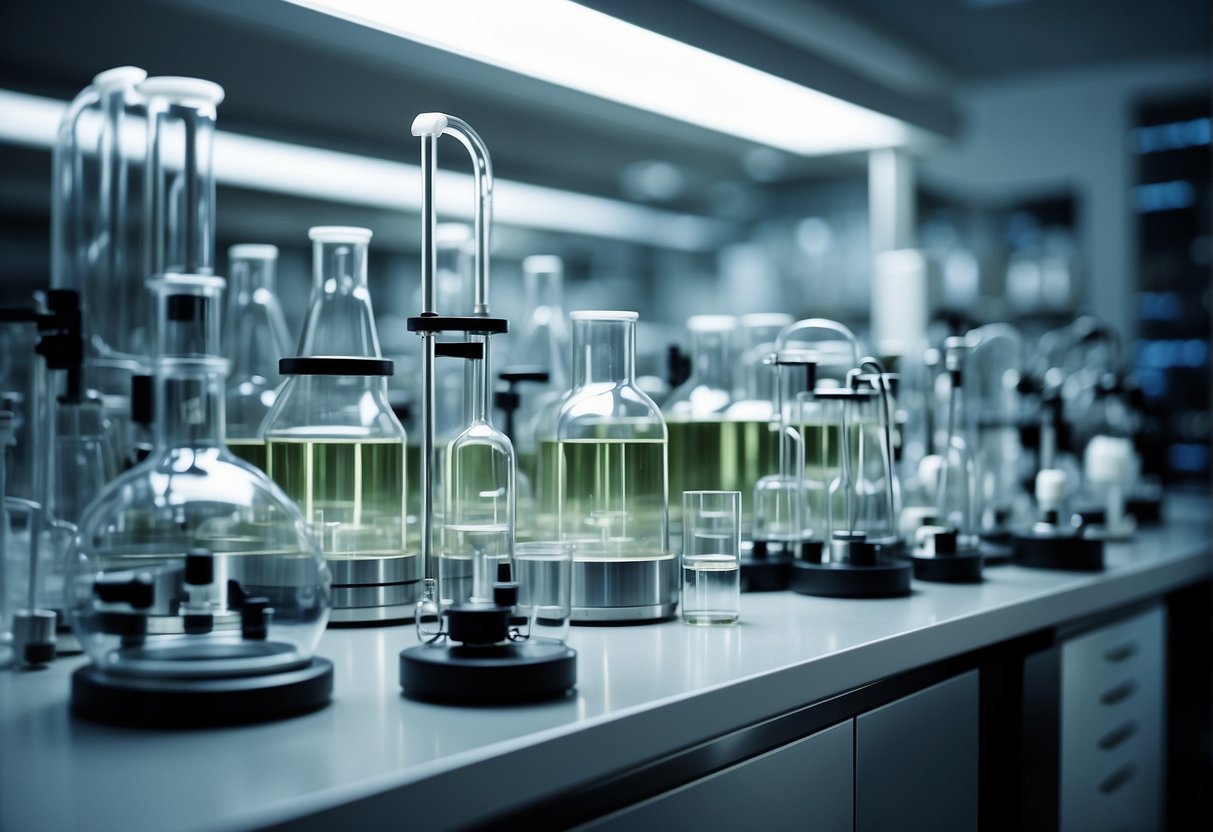 A laboratory setting with futuristic equipment and advanced technology for research and development of Heygen alternatives