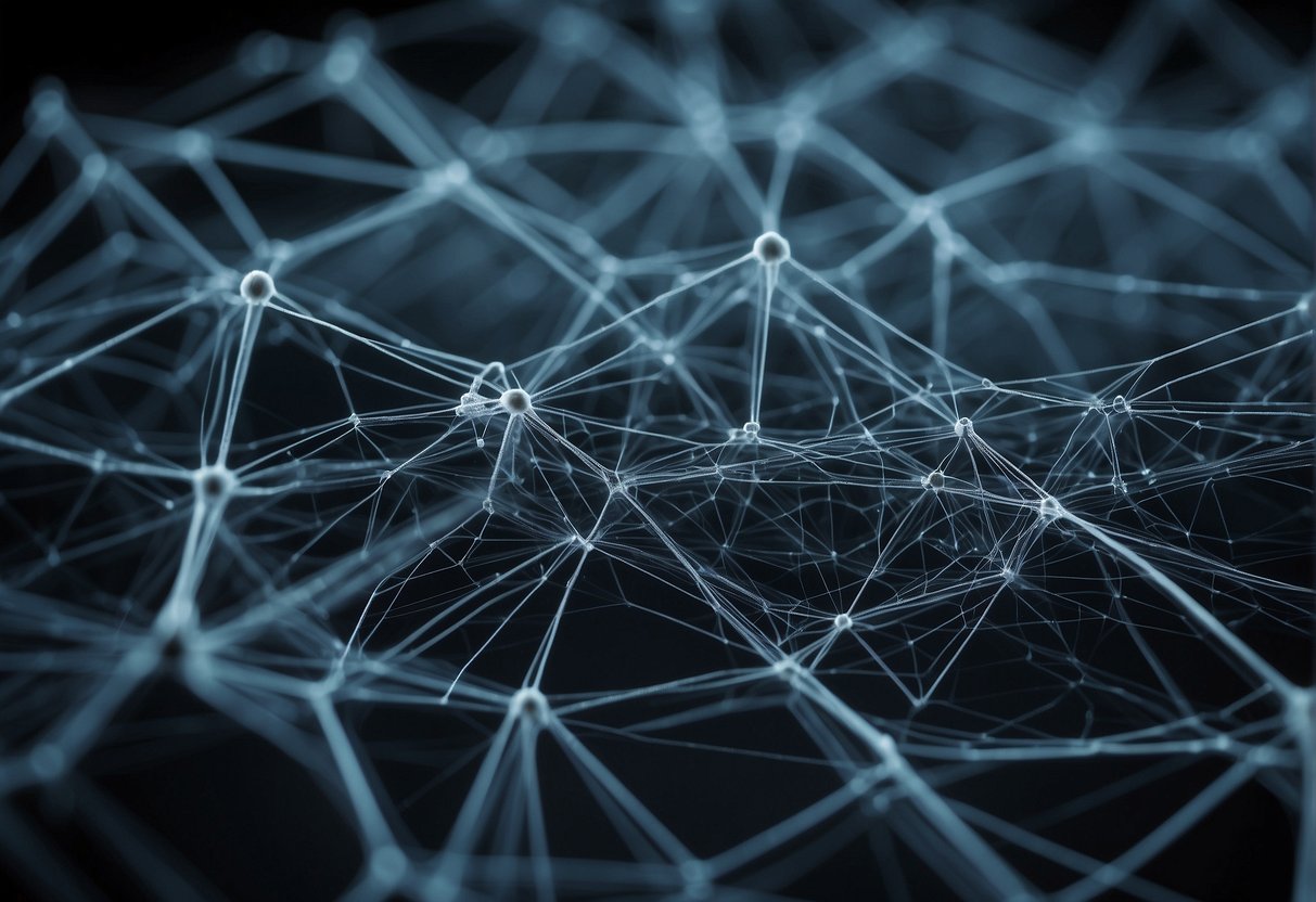 A complex web of interconnected lines and shapes, representing the challenges and considerations of stable diffusion