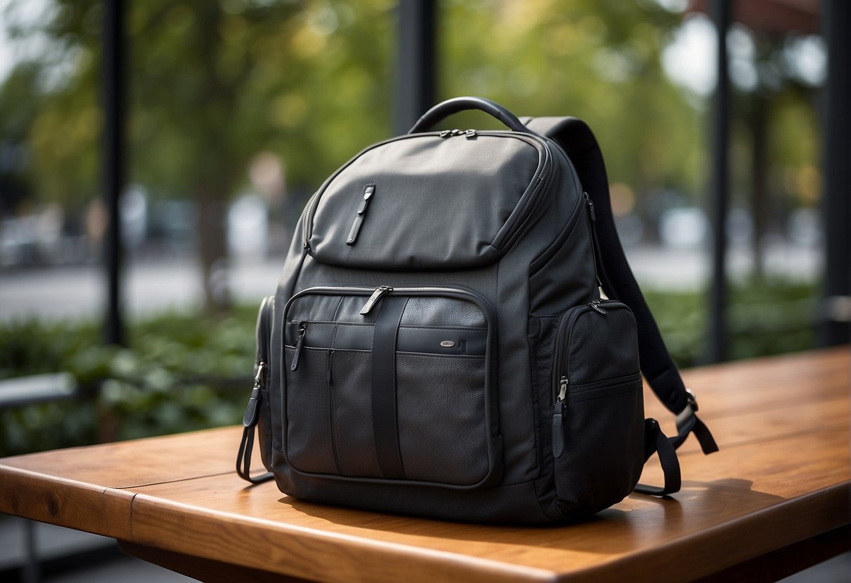 A sleek, durable backpack with multiple compartments and padded straps. Easy access pockets and a secure laptop sleeve