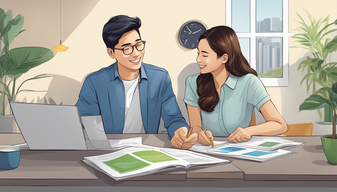 A couple reviews housing loan limit brochure in Singapore