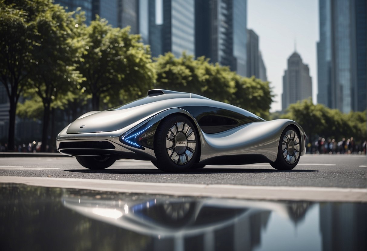 A bustling city of towering skyscrapers, sleek hovercars, and bustling pedestrian walkways, set against a backdrop of advanced technology and futuristic architecture