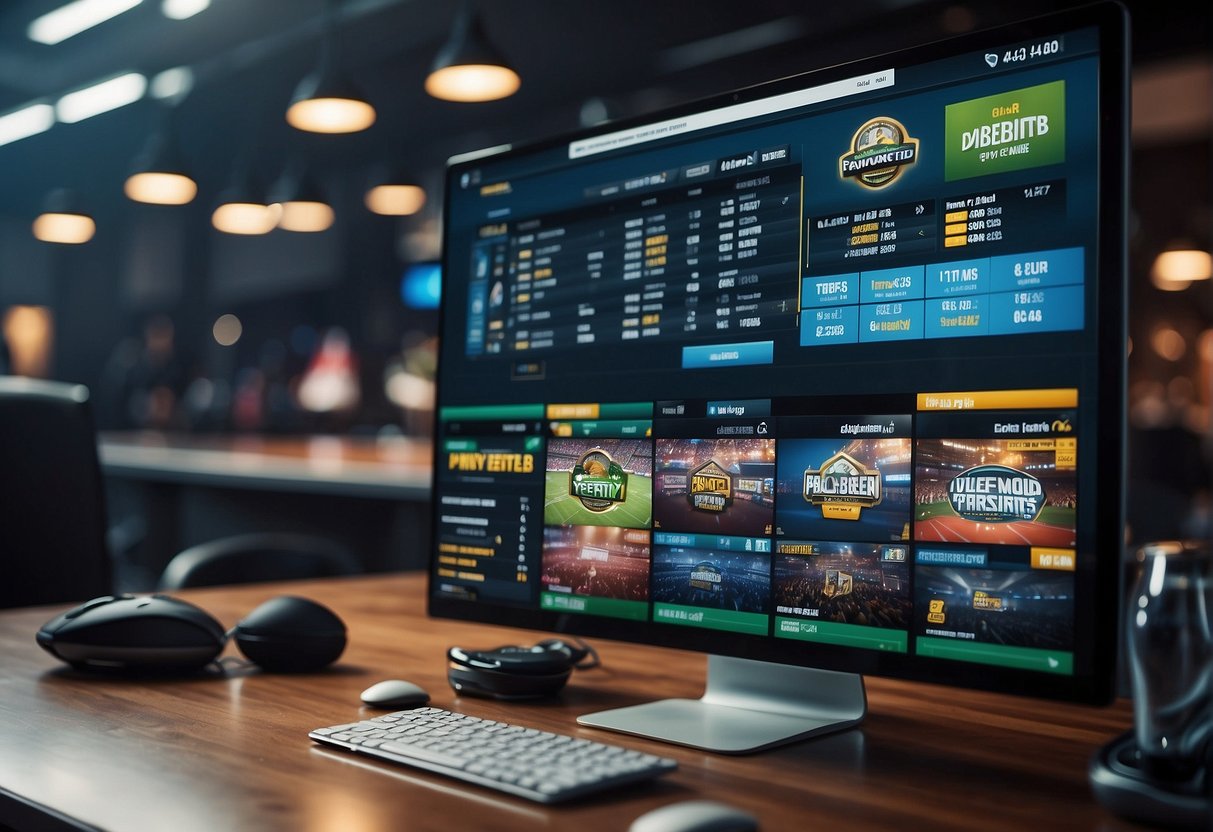 A sports betting website with bold letters and exciting graphics, enticing users to make bets and win money