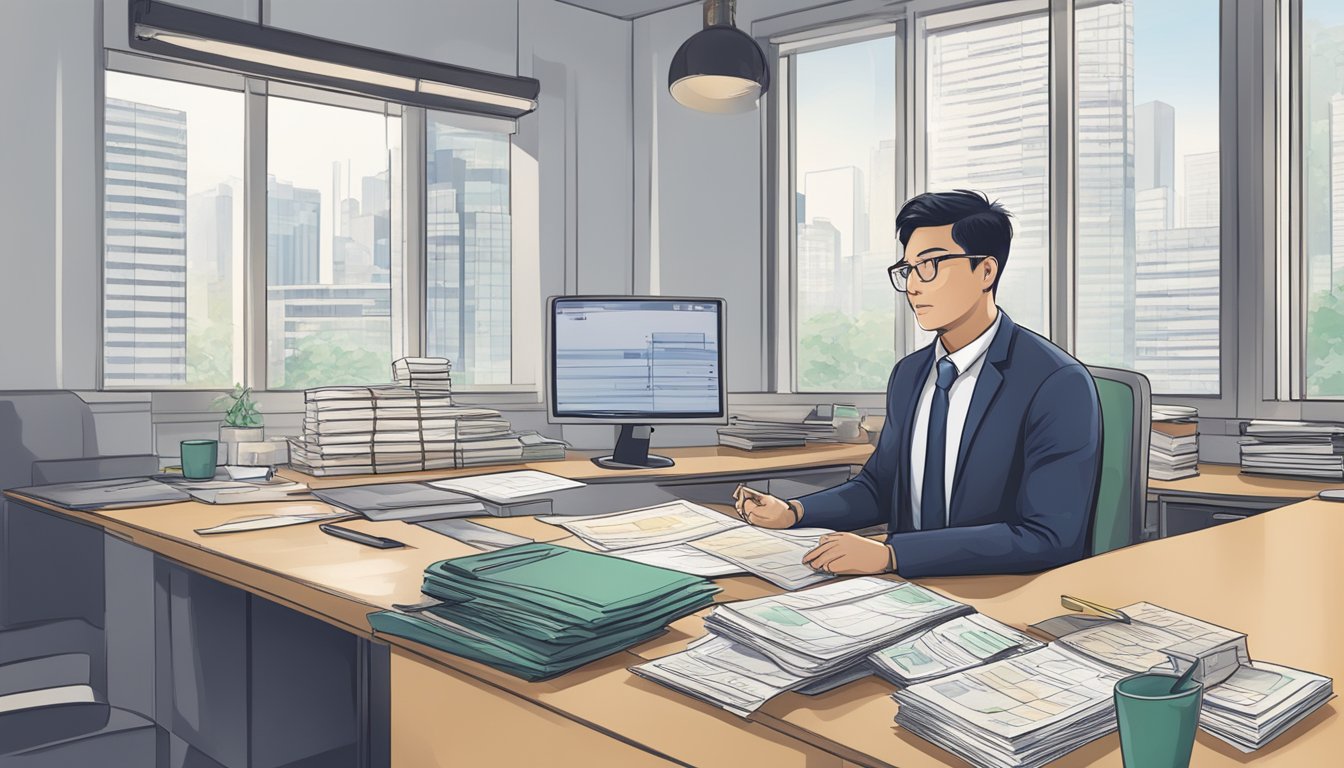 A person sitting at a desk, reviewing eligibility criteria and borrowing limits from a money lender in Singapore