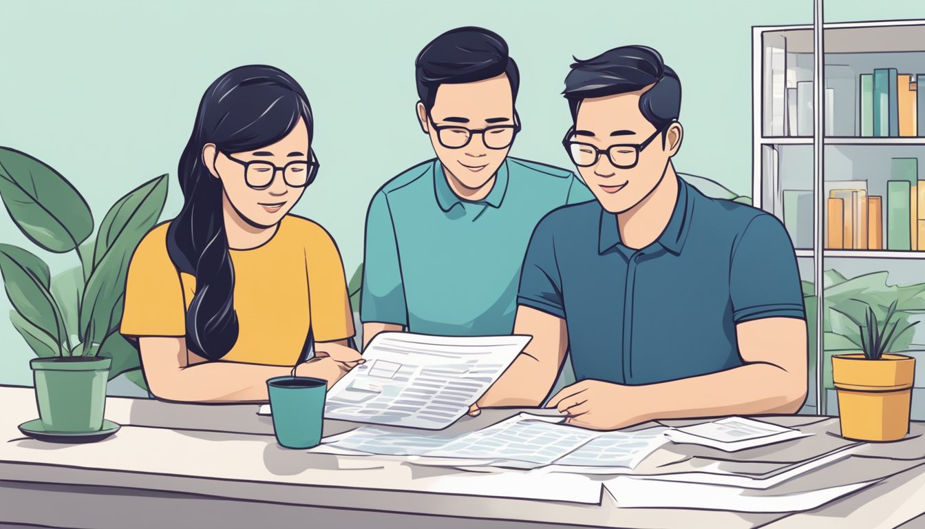 A couple reviews HDB loan eligibility criteria, calculating down payment for a Singaporean home