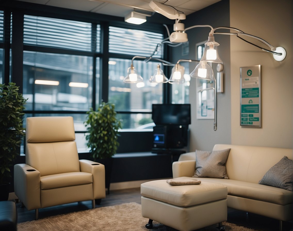 A cozy, modern clinic setting with IV drip equipment and comfortable seating for clients receiving personalized IV therapy in Atlanta
