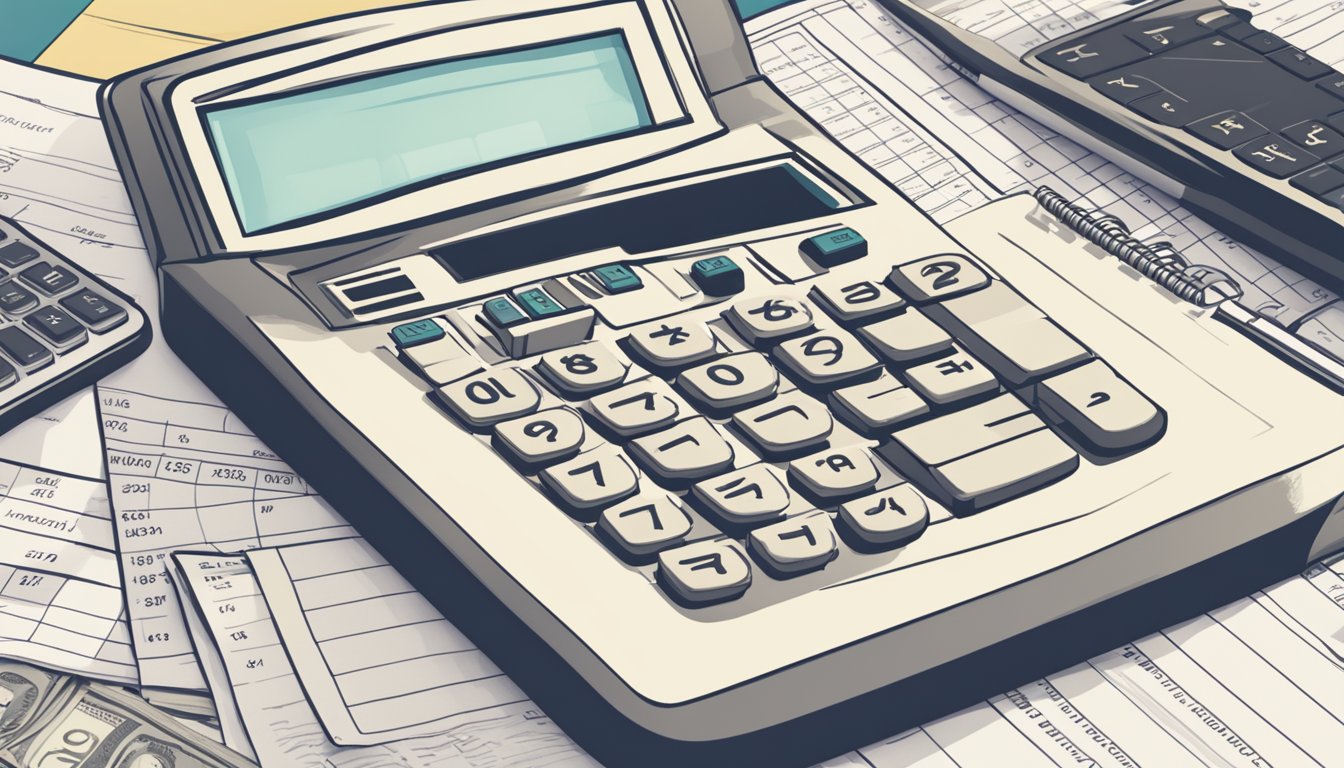 A calculator surrounded by financial documents and a list of potential expenses, with a question mark hovering above