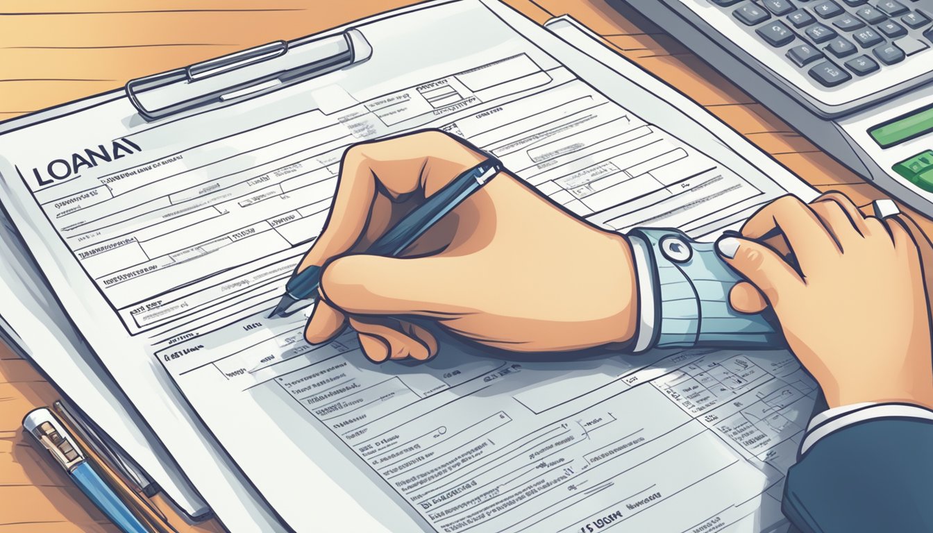 A person filling out a loan application form with their salary details