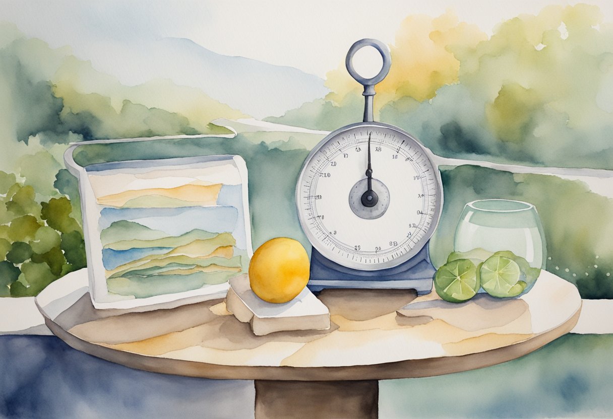 A scale with work on one side and life on the other, both in perfect equilibrium. A serene, natural backdrop with elements of work and leisure blending seamlessly