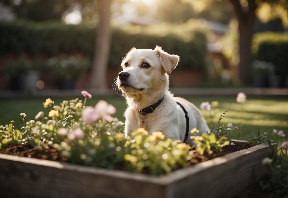 A dog is buried in a garden, with a question mark hovering above