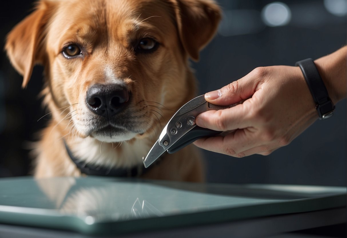 A dog's nails being trimmed with clippers on a non-slip surface