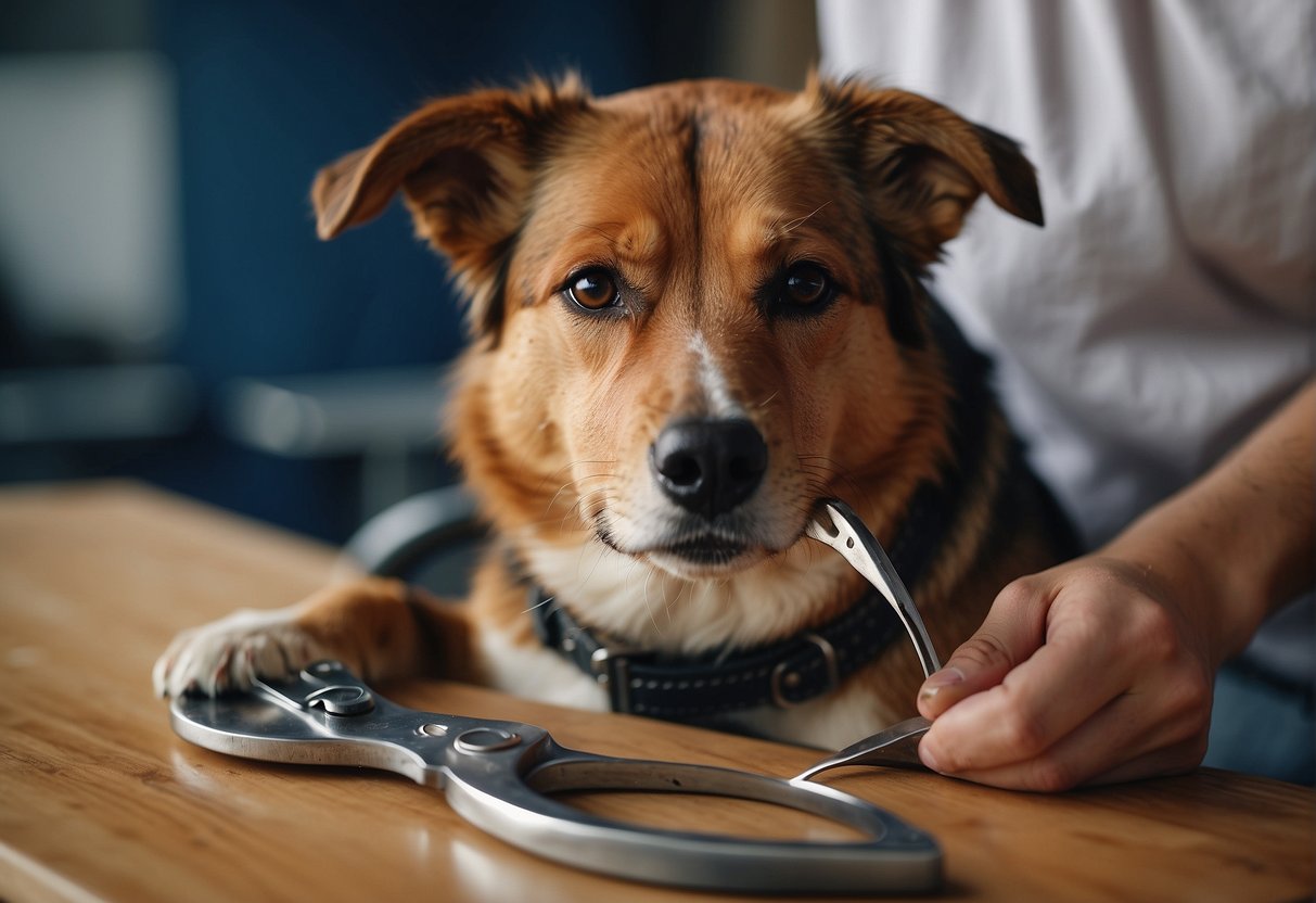 A dog's nails being trimmed with a pair of clippers