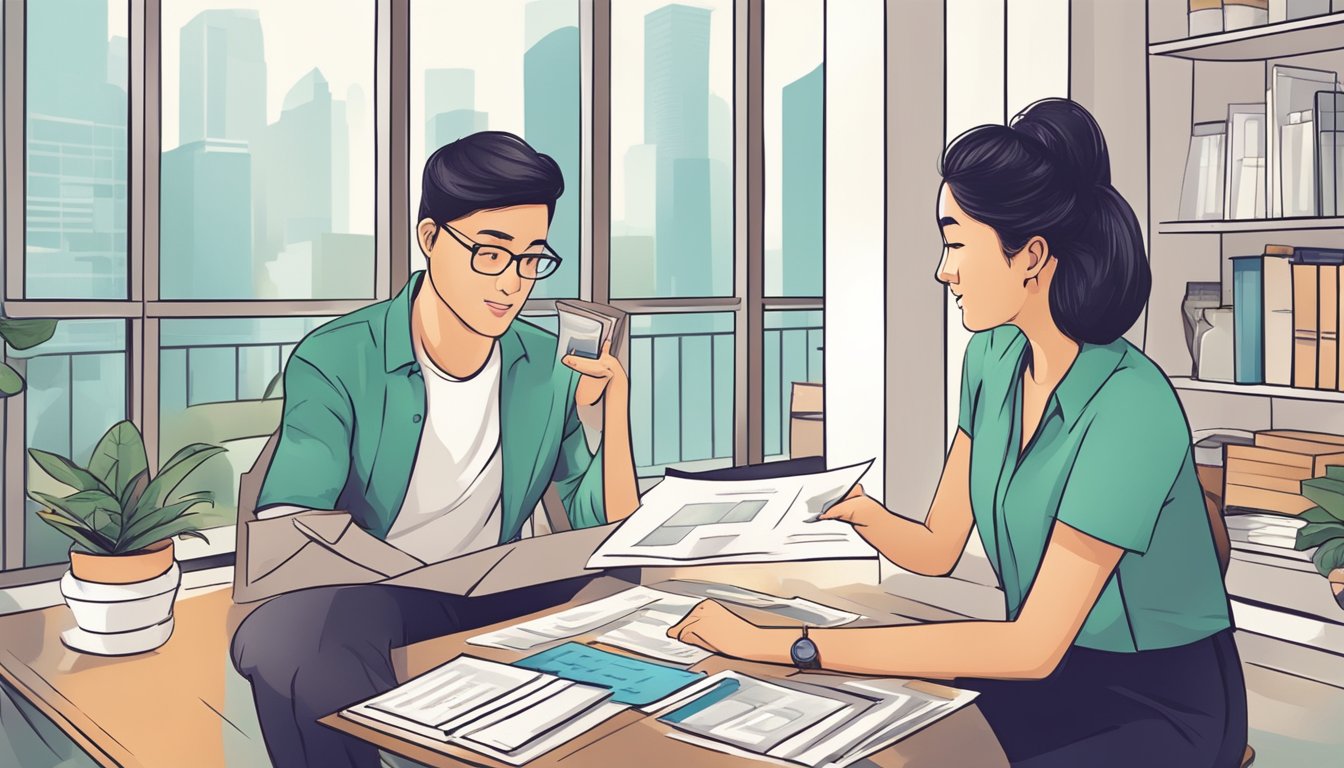 A couple discusses buying a second property with no money down in Singapore, reviewing financial strategies and considerations