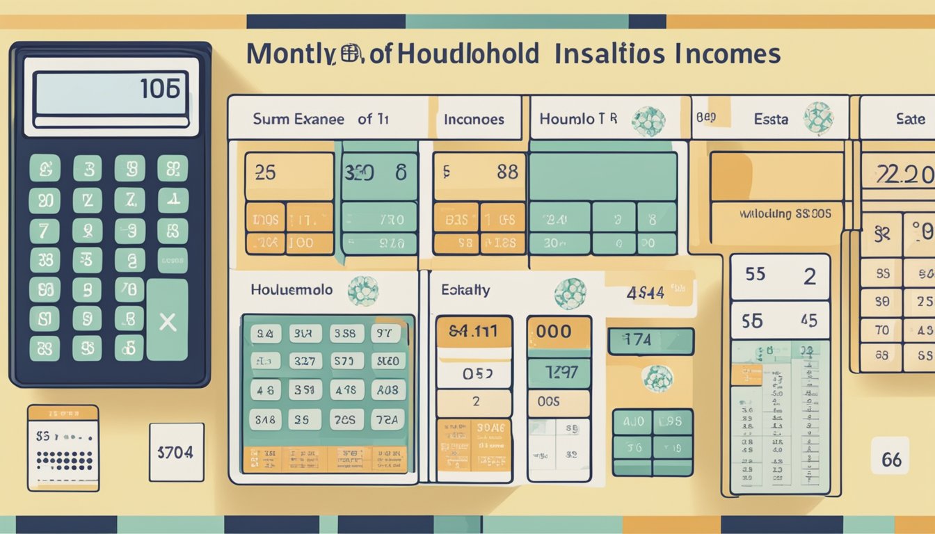 A calculator displaying the sum of monthly household incomes divided by the number of households in an HDB estate in Singapore