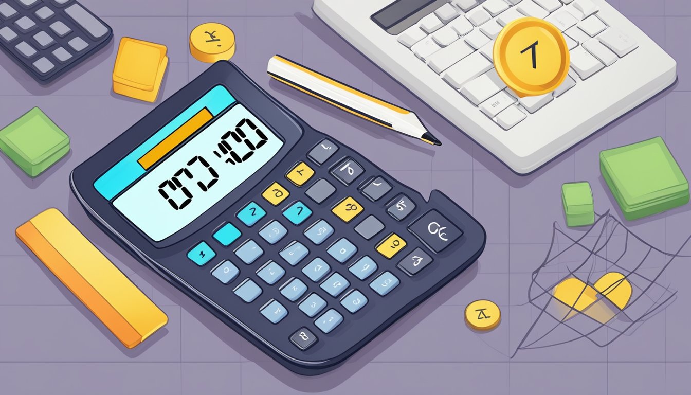 A calculator displaying loan amount, interest rate, and time period. A formula showing the calculation of interest on a loan in Singapore