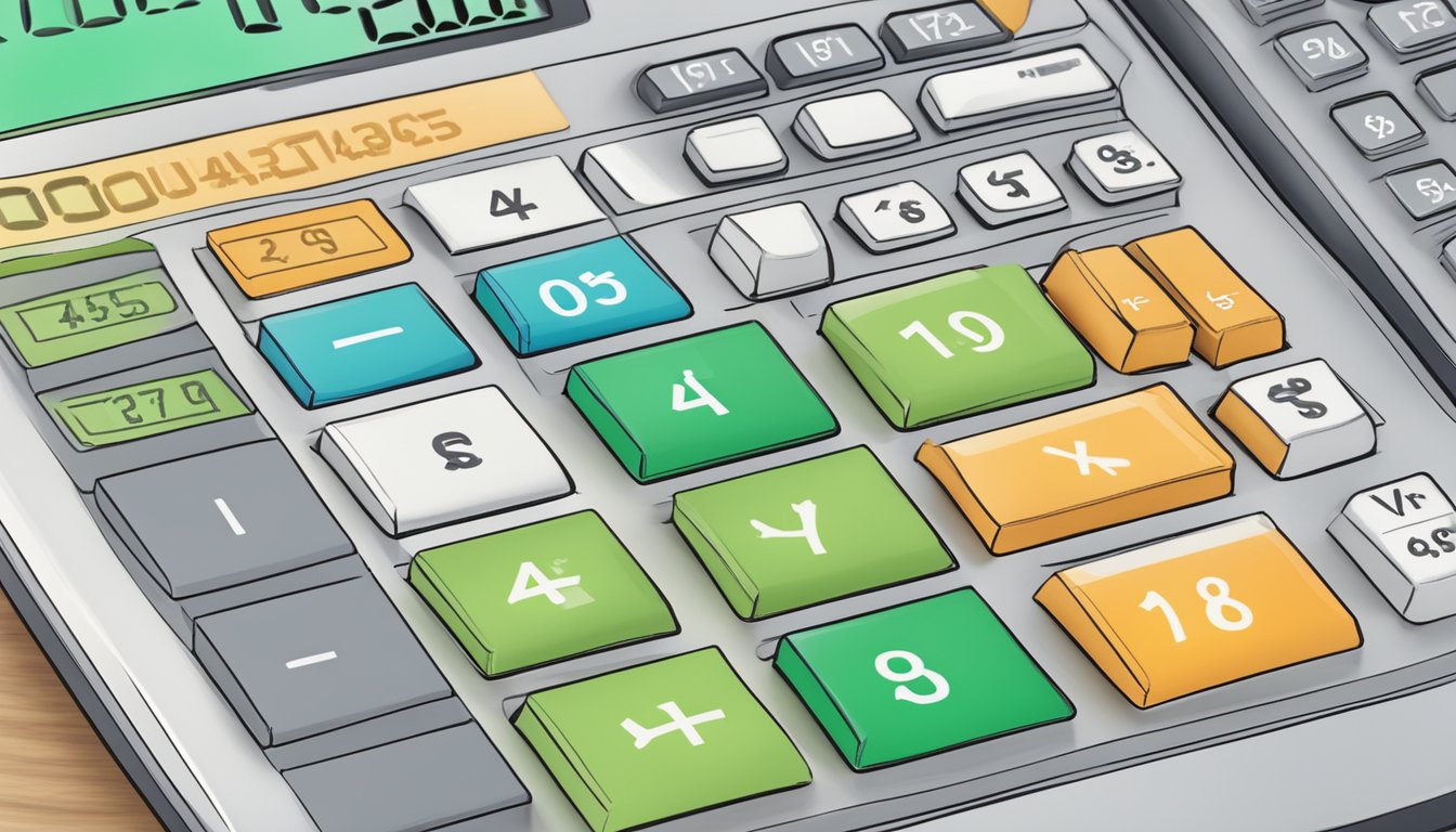 A calculator displaying mortgage payment calculations with a formula and interest rates