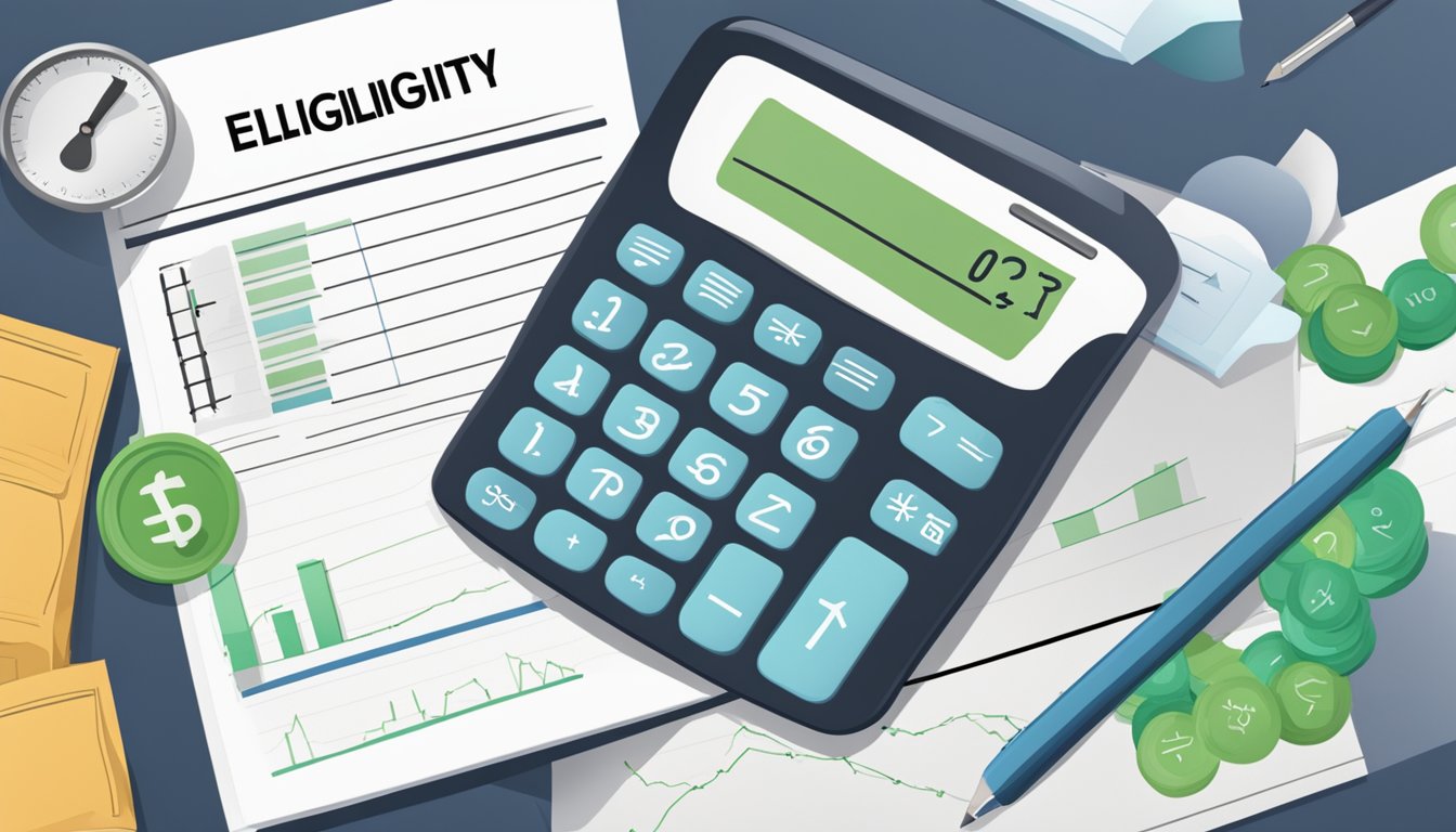 A calculator and a document showing factors affecting loan eligibility and interest rates