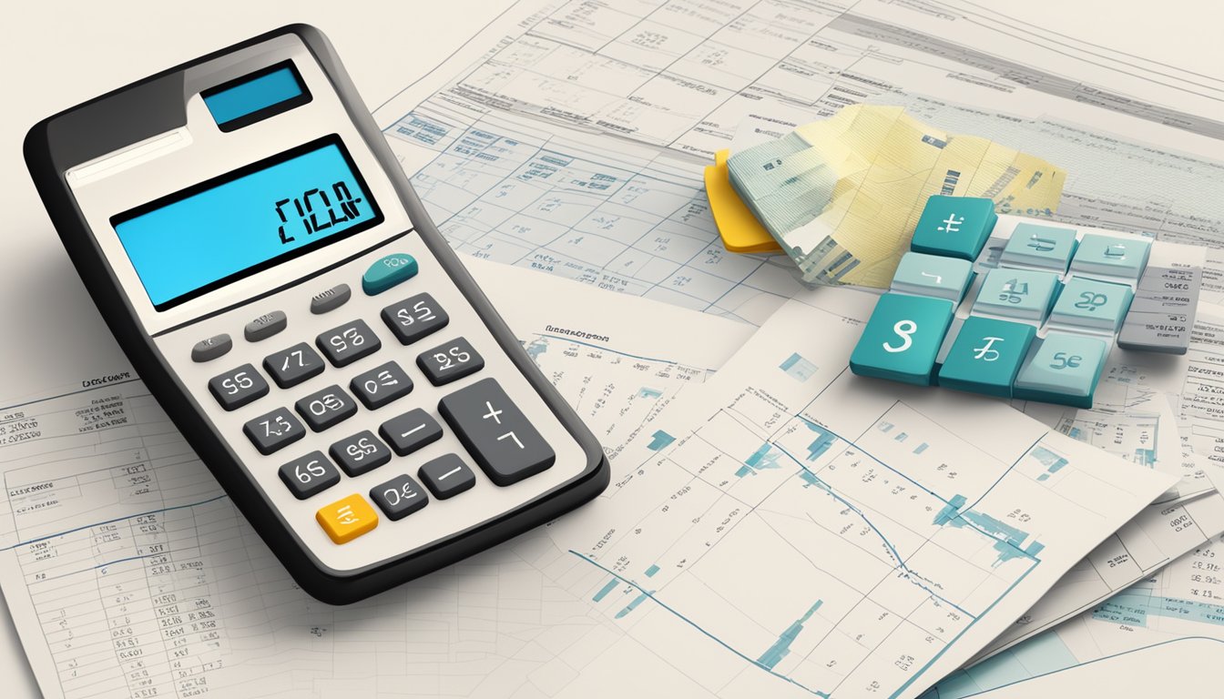A calculator with a mortgage loan amount and interest rate displayed, alongside a formula or equation to calculate the interest in Singapore