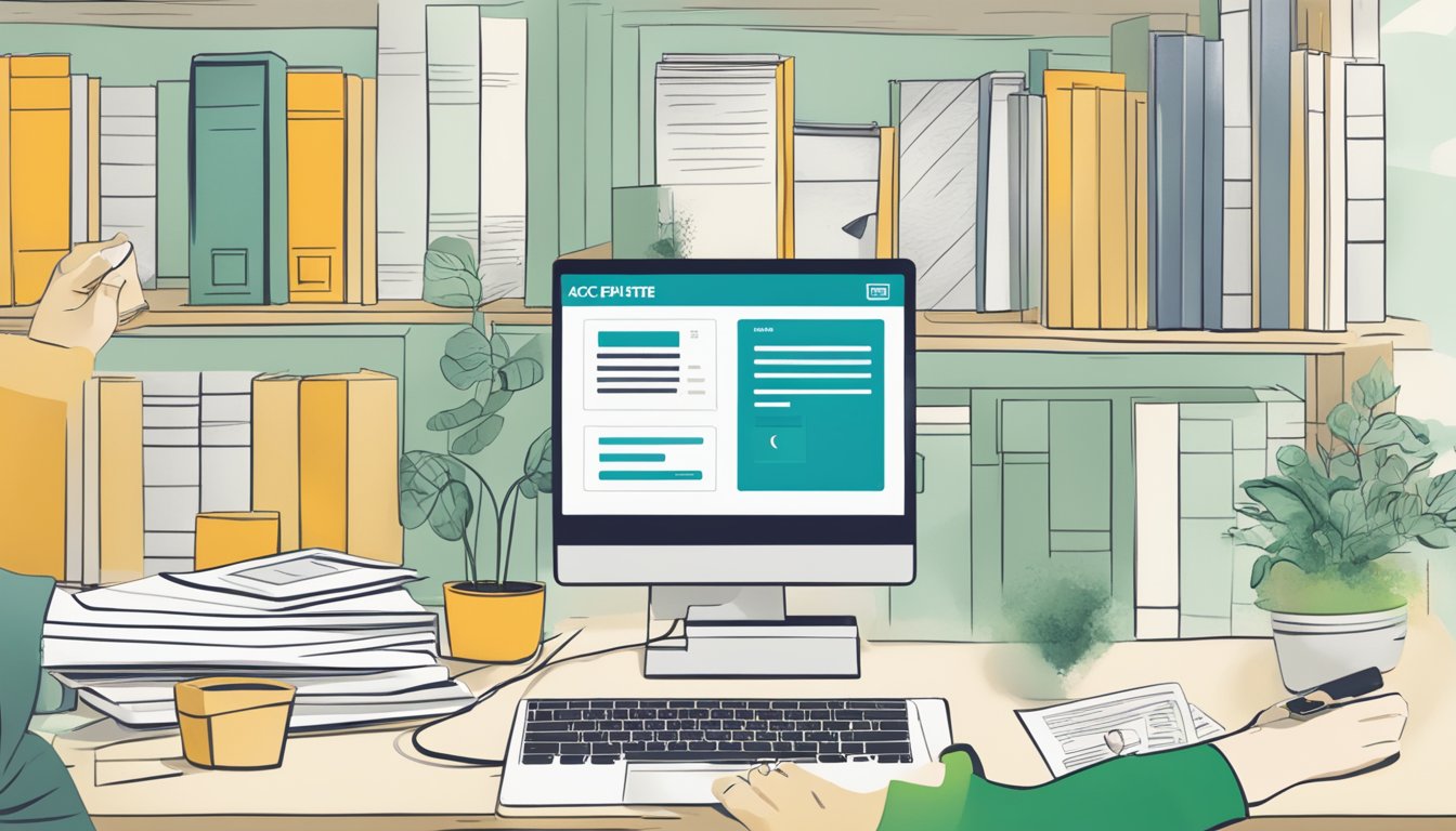 A computer screen displaying the CPF website with a section showing accrued interest. A person's hand using a mouse to navigate the page
