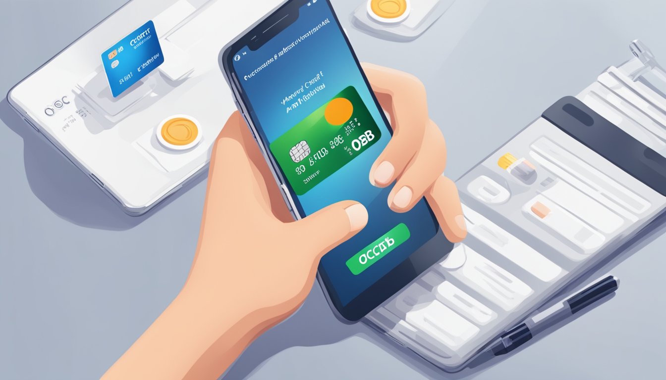 A person receiving a notification on their phone with a message confirming their OCBC credit card application approval