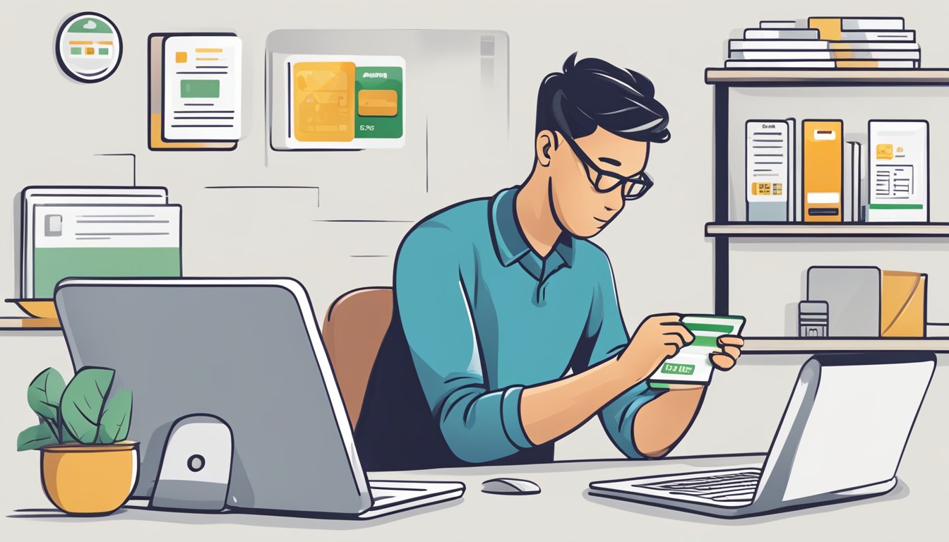 A person logging into the OCBC website, checking their credit card application status, with a secure padlock icon displayed on the screen