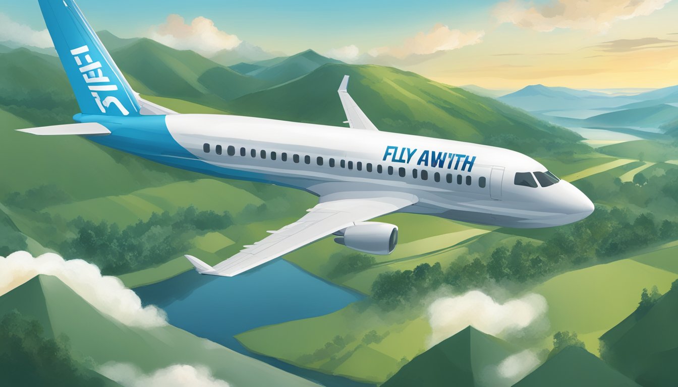 A plane soaring through the sky with a banner reading "Fly and Stay with KrisFlyer Partners" while a trail of krisflyer miles follows behind