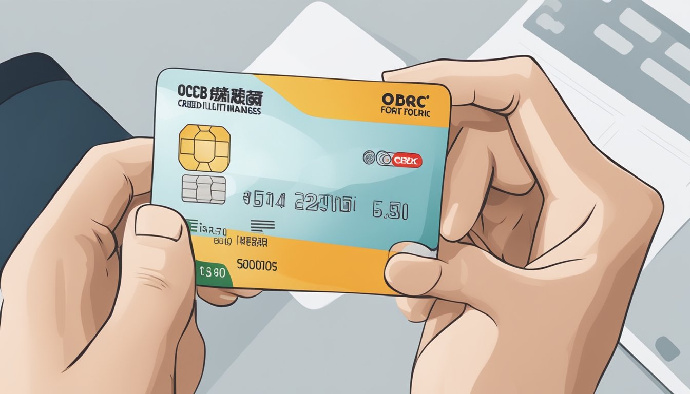 A hand holding an OCBC credit card with a text bubble showing "Apply for Credit Limit Increase" on the bank's website